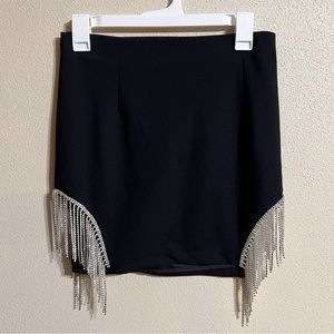 Fringe Rhinestone Black Mini Skirt!